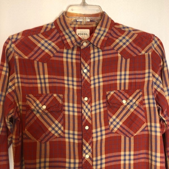 Fossil 54 Red Plaid Vintage Fit Button Down Shirt - Picture 4 of 7